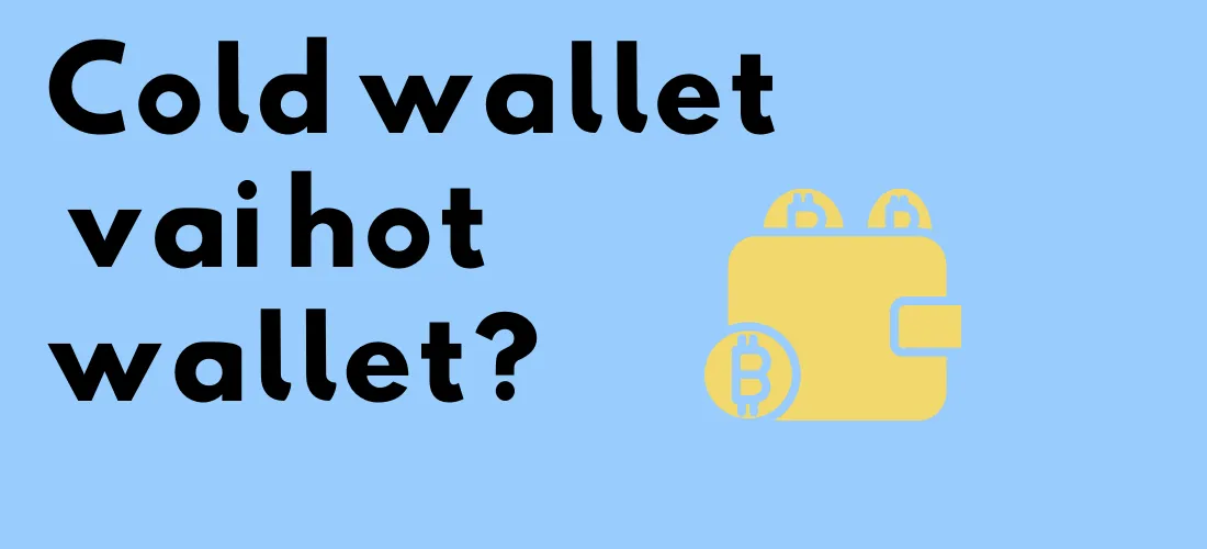 Lompakon kuva ja bitcoin-logo sekä kysymys ”Cold wallet vai hot wallet?”