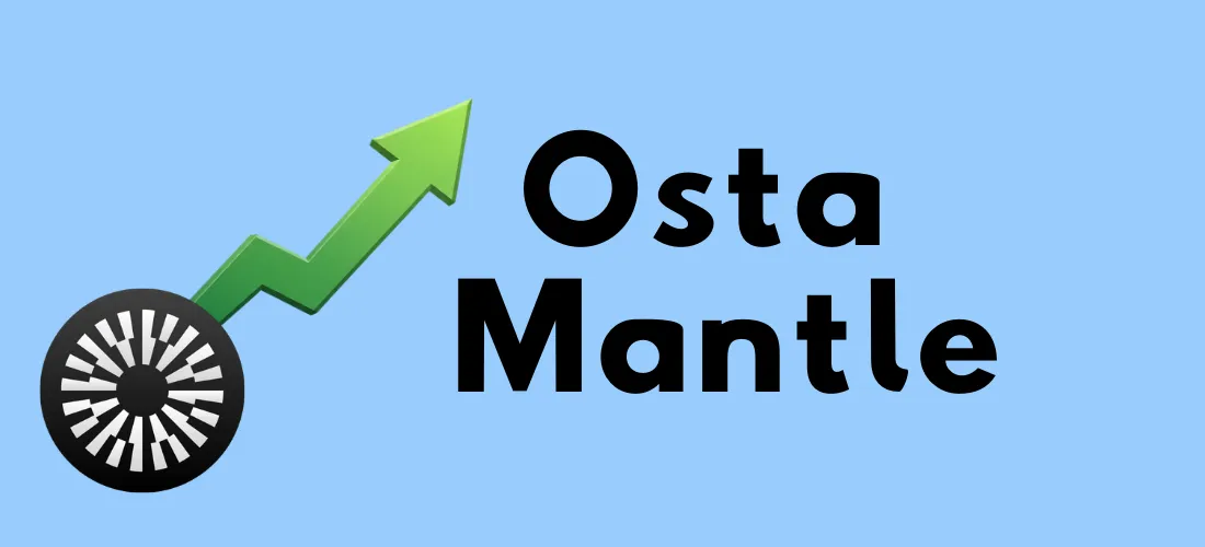 Mantlen logo, josta nousee ylöspäin suuntautuva nuoli. Sen vieressä teksti Osta Mantle.