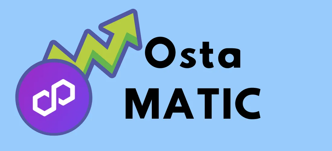 Polygonin logo ja vihreä nuoli ylöspäin sinisellä taustalla, vieressä teksti "Osta MATIC"
