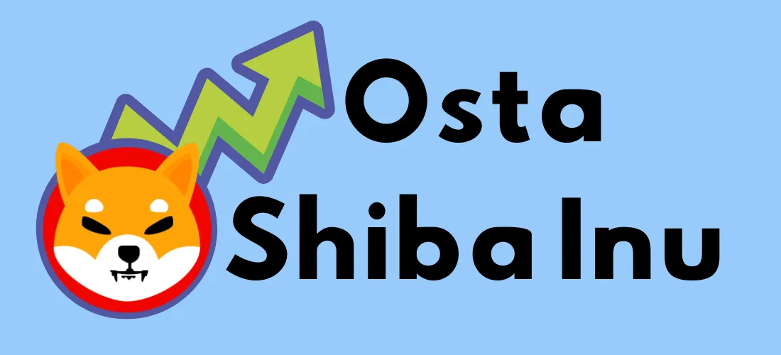 Osta Shiba Inu -grafiikka, jossa näkyy Shiba Inun logo ja vihreä nousunuoli sinisellä taustalla.