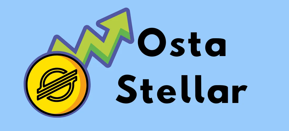 Osta Stellar -kuvake, jossa on Stellar-logo, vihreä nouseva nuoli ja teksti sinisellä taustalla.