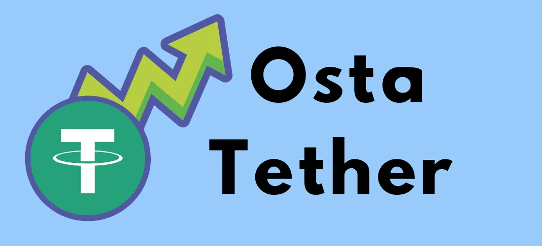 Osta Tether -kuvake, jossa on Tetherin vihreä logo ja ylöspäin osoittava vihreä nuoli sinisellä taustalla